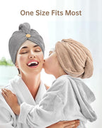 YFONG 3 Pack Hair Drying Towels, Hair Towel with Button, Super Absorbent Microfiber Hair Towel for Curly Hair, Fast Drying Hair Wraps for Women Girls, Microfiber Towel for Hair