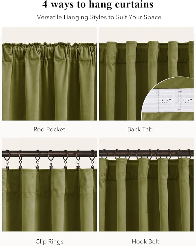 Olive Green Velvet Luxury Drapes - Image 2