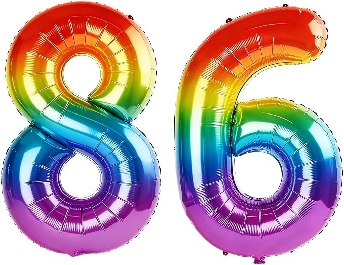 40 Inch Number 86 Balloons for 86th Birthday Party Decorations, 0-100 Rainbow by FOBELEC