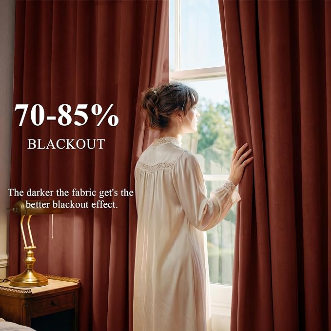 Rust Red Velvet Curtains for Christmas Decor, W52 x L90, 2 Panels | Back Tab - Image 3