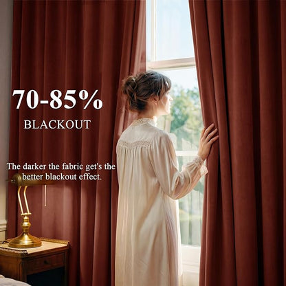 Rust Red Velvet Curtains for Christmas Decor, W52 x L90, 2 Panels | Back Tab - Image 3