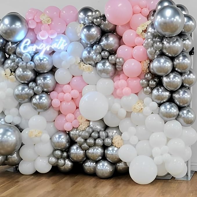 Voircoloria 110pcs Metallic Silver Chrome Latex Party Balloons, 12inch | - Image 7