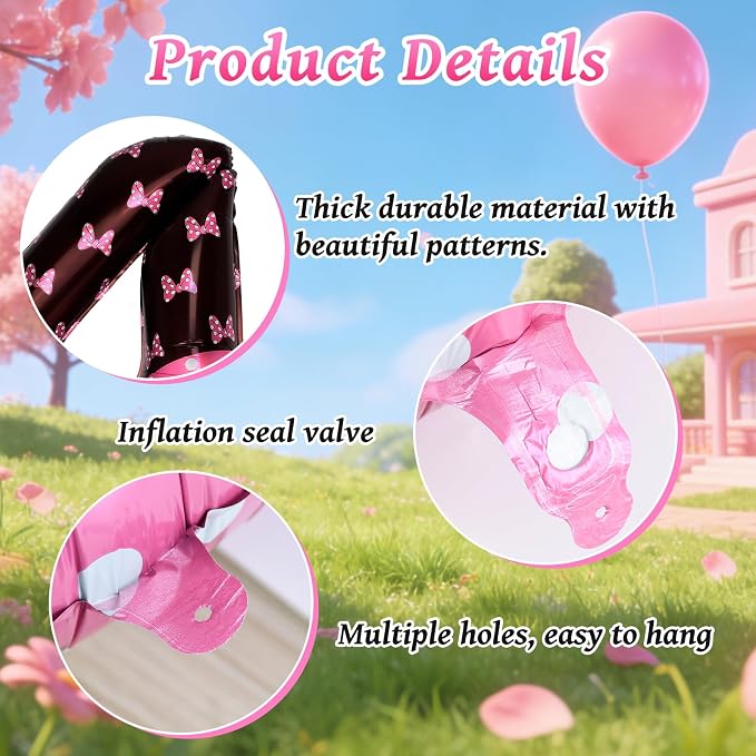 40 Inch Pink Cartoon Mouse Number 4 Balloon, Birthday Party Decorations | Black - Image 4