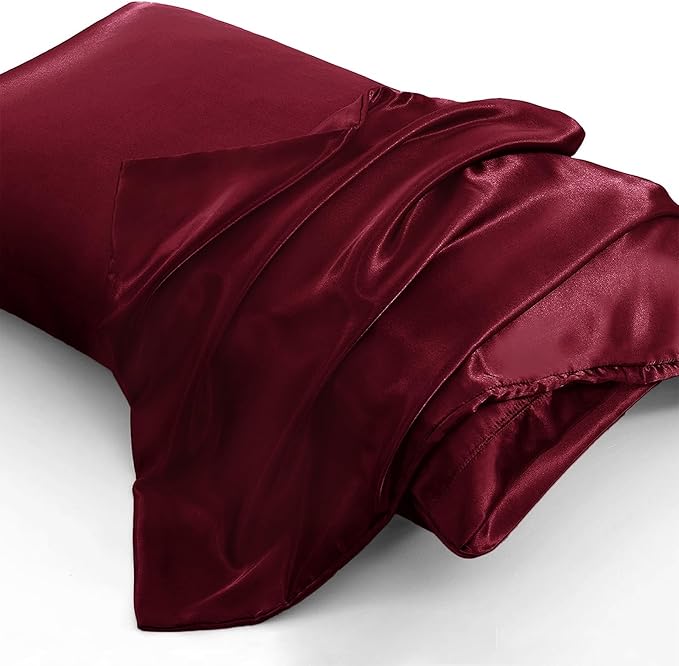 Aormenzy Satin Body Pillow Cover Set of 2, 20x54 Inches Burgundy Body Pillow Case for Adults, Silky Soft & Cooling Body Pillow Pillowcase with Envelope Closure