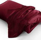 Aormenzy Satin Pillow Cases for Women Queen Size Set of 2, Burgundy Satin Pillowcase for Hair with Envelope Closure Silky Pillow Covers Wrinkle, Fade Resistant (20x30 Inches)