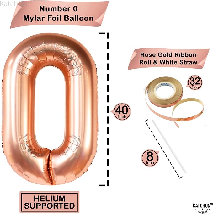 KatchOn Rose Gold 0 Number Balloons 40 Inch | Zero Balloon, Rose Gold Party - Image 4