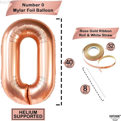 KatchOn Rose Gold 0 Number Balloons 40 Inch | Zero Balloon, Rose Gold Party - Image 4