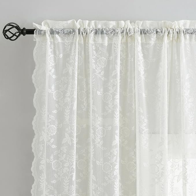 FINECITY Ivory Floral Lace Curtains - Image 4