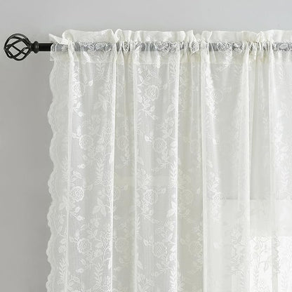 FINECITY Ivory Floral Lace Curtains - Image 4