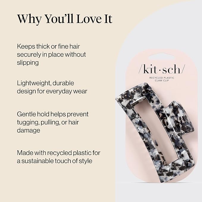 Kitsch Jumbo Hair Clip for Women – Recycled Plastic Hair Claw Clip | All-Day Strong Hold, Durable Non-Slip Grip for Thick & Thin Hair | Ideal Gifts for Women and Stocking Stuffers - Black, 1pc