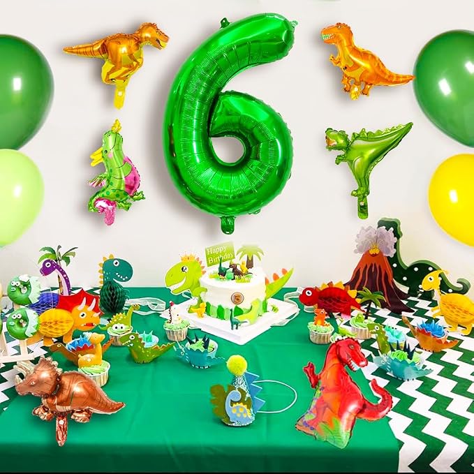 LilyZheng Large Dinosaur Balloon Number 6, 40 Inch Dark Green Foil Balloon - Image 6