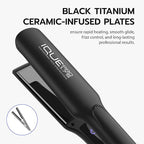 iQUE Flat Iron Hair Straightener & Curler 2-in-1 | Titanium Plates with Ionic Function | Heats in 2 Sec | Adjustable Temp up to 480°F | LCD Display | Dual Styling Tool | Dual Voltage 100-240V | 1.75"