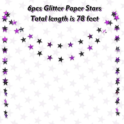 BEISHIDA 6Pcs Black and Purple Star Garland Decor Twinkle Paper Star Streamers - Image 2