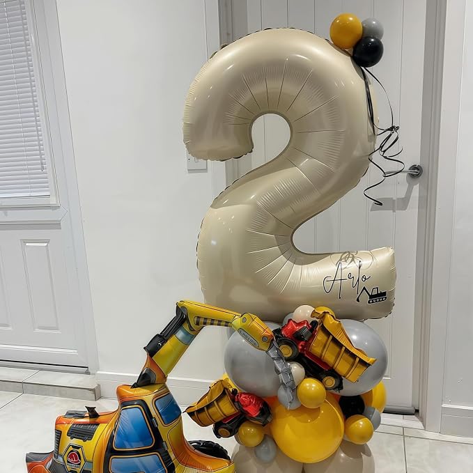 Cream Number 2 Balloons, 40 Inch 2 Balloons Giant Helium Foil Mylar Beige 2 - Image 3