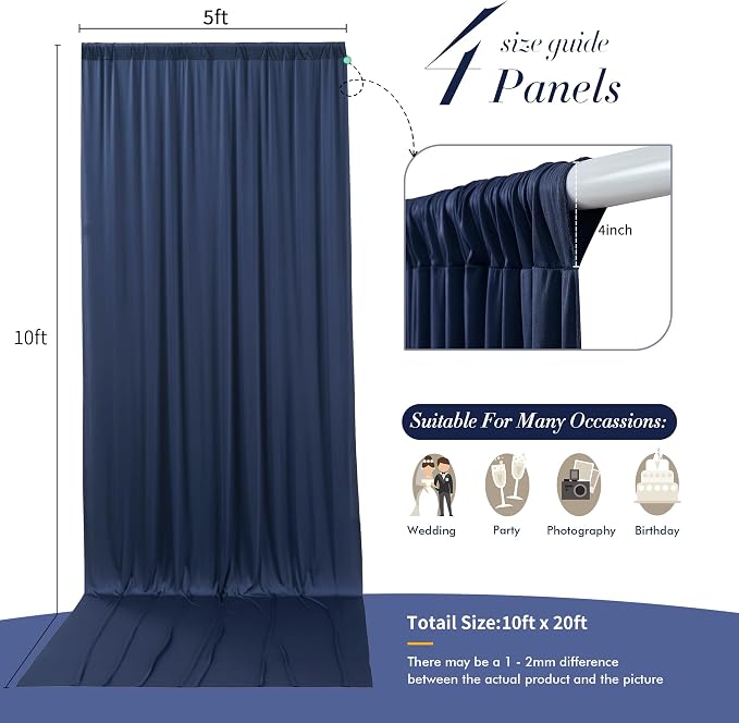 20 ft x 10 ft Wrinkle Free Navy Blue Backdrop Curtain - Image 5