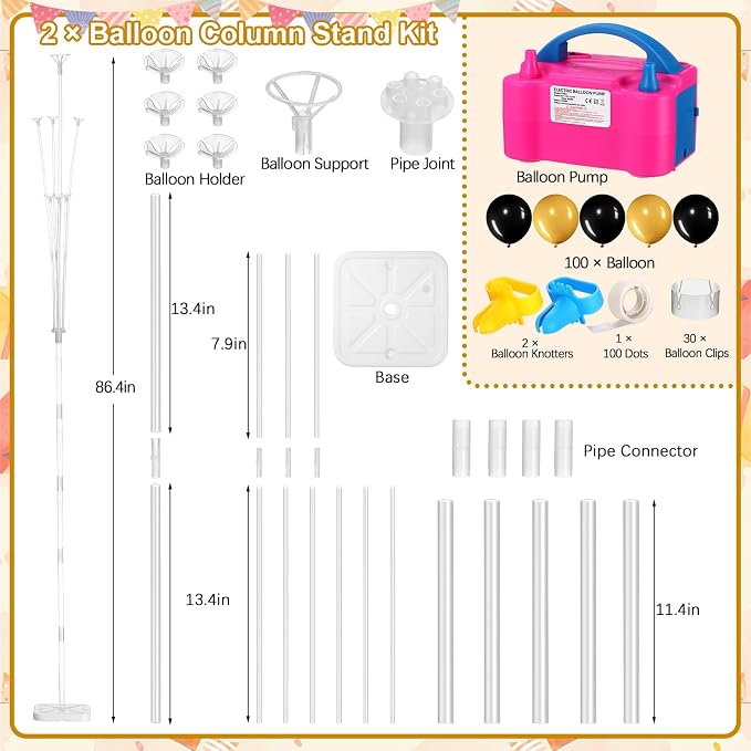 Blueweenly 2 Sets Balloon Column Stand Kit and Electric Balloon Pump Adjustable - Image 4