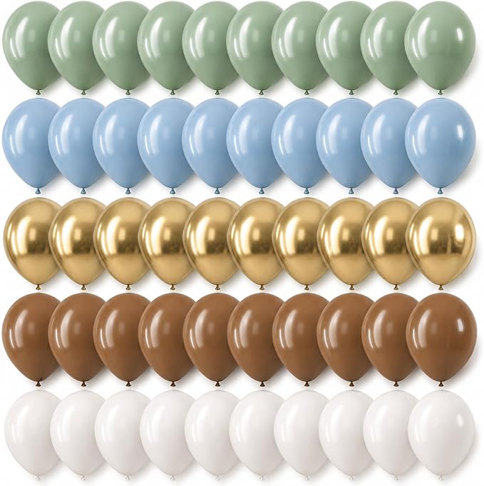 Sage Green Blue Brown Balloons, 12 Inch Dinosaur Theme Dusty Blue Green Dark by Froova