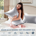 Silk Pillow Cases Queen Size 100% Mulberry Silk Pillowcase for Hair and Skin 22 Momme Both Side Grade 6A Silk Cooling Soft Breathable 20 x 30 Inches with Hidden Zipper 1PC, Grey