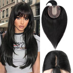 Rich Choices Real Human Hair Topper With Bang - 100% Remy Hair for Women With Thinning Hair - Clip in Silk Base 12 Inch #1 Jet Black