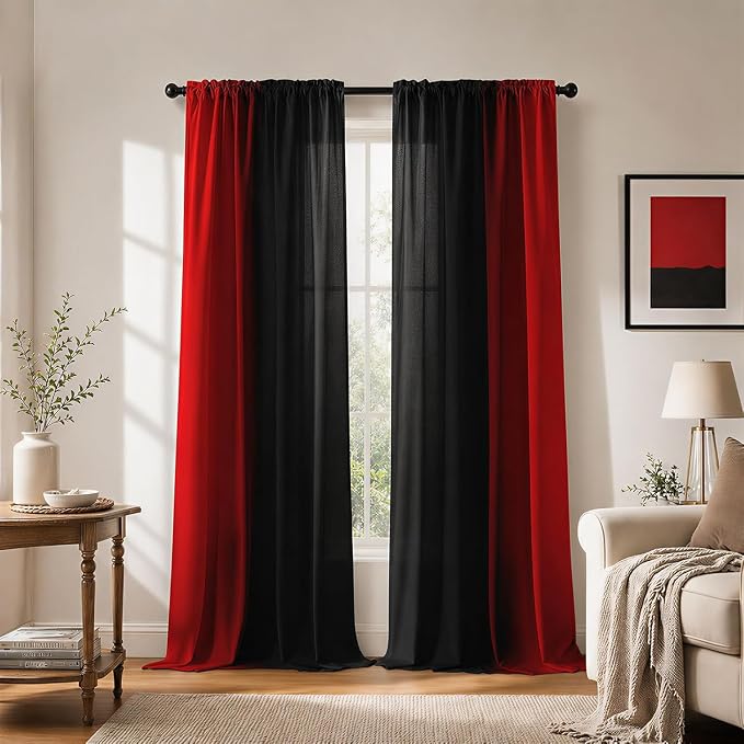 Black and Red Ombre Curtains 84 inches Length, 2 Panels, 52 inches Wide | Red - Image 2