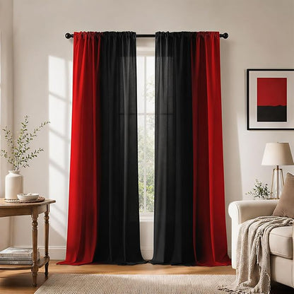 Black and Red Ombre Curtains 84 inches Length, 2 Panels, 52 inches Wide | Red - Image 2