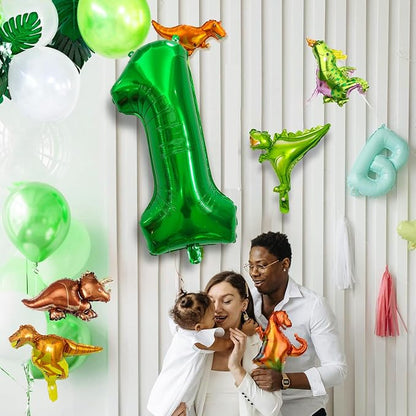 LilyZheng Large Dinosaur Balloon Number 1, 40 Inch Dark Green Foil Balloon and - Image 7