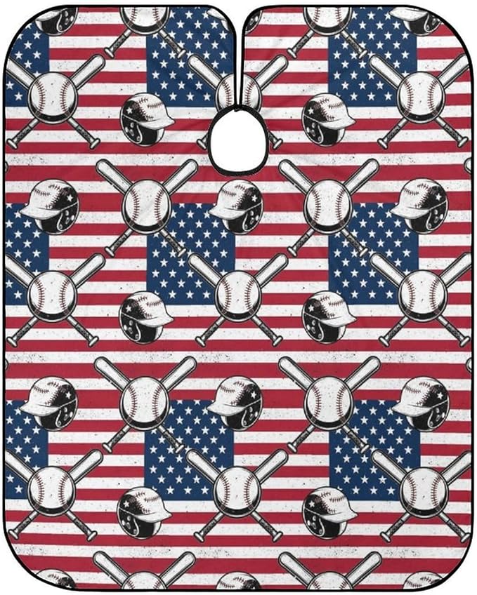 Women Vintage Baseball American Flag Barber Hairdressing Cape, Full Coverage Hairdressing Haircut Apron for Barbers, Haircut Tools