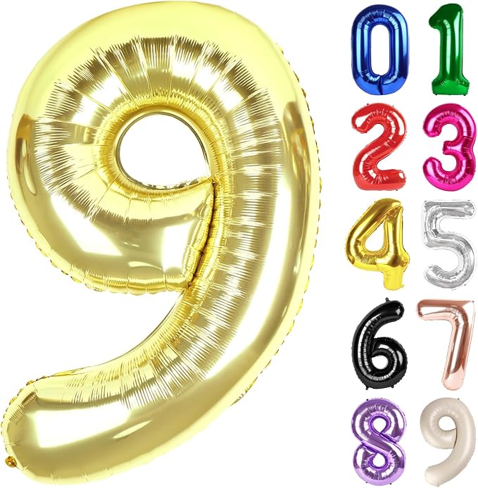 9 Balloon - Champagne Gold Birthday Number Balloons, 40 Inch Decorations | by ALPHADELTAPI