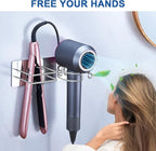 Hair Dryer and Straightener Holder Wall Mounted, Self Adhesive Blow Dryer and Flat Iron Storage Hair Tool Organizer for Bathroom Vanity (Silver)