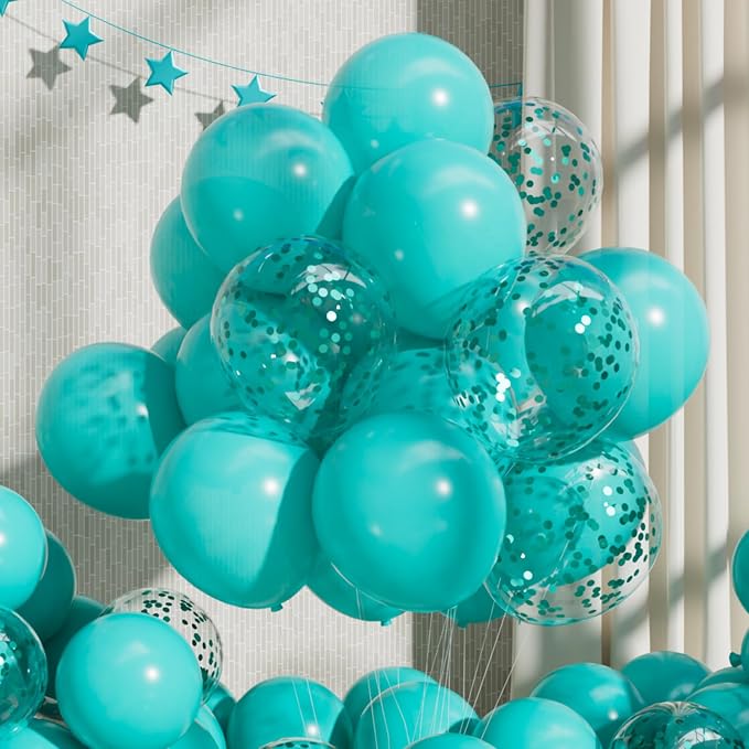 RainbowQ Teal Balloons Confetti Latex Helium Party Balloon 55Pcs 12 Inch | by RainbowQParty