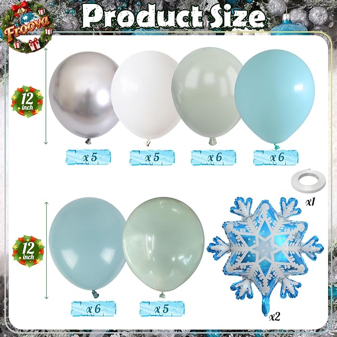 Blue Green Snowflake Balloon, Winter Wonderland Party Decorations, Pastel Green - Image 2