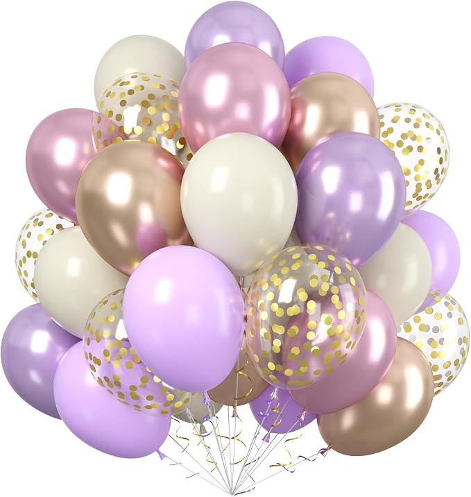 Paready 60pcs Metallic Gold Purple Balloons Set, 12 Inch Pastel Purple by Paready