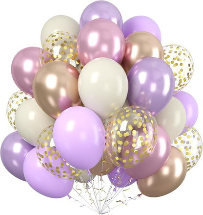 Paready 60pcs Metallic Gold Purple Balloons Set, 12 Inch Pastel Purple by Paready