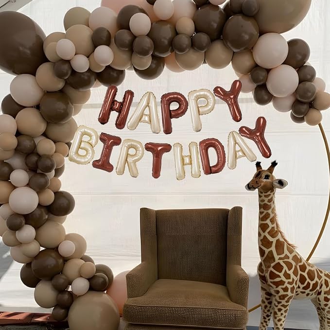 Beige Brown Happy Birthday Balloon Banner, 16 Inch Foil Mylar Cream Brown Happy - Image 6