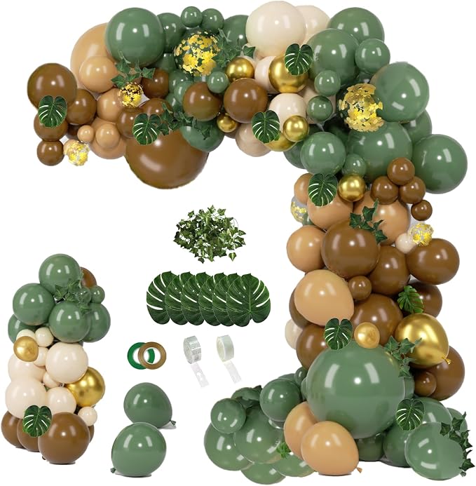PERPAOL 140 pcs Jungle Safari Balloon Garland Kit, Sage Green Brown Safari Wild by Thesourceofpartyjoy