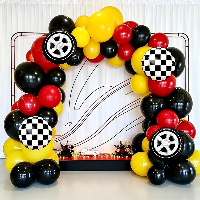 160Pcs Red Yellow Black Race Car Balloon Garland Arch Kit | 160Pcs Red Yellow - Image 4