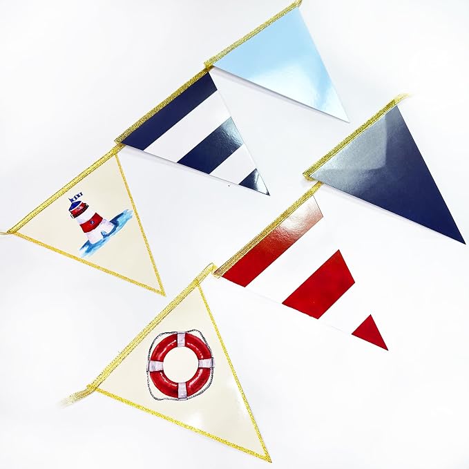Navy Red Beige Gold Glitter Stamping Paper Pennant Banner Flag Triangle Bunting - Image 4