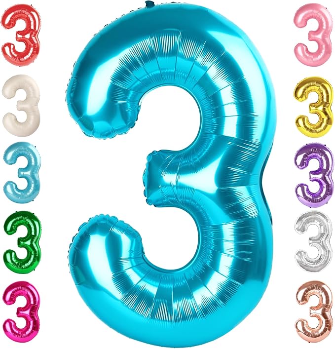 3 Balloon Numbers Birthday Decorations, 40In Light Blue Balloons by Mluchee