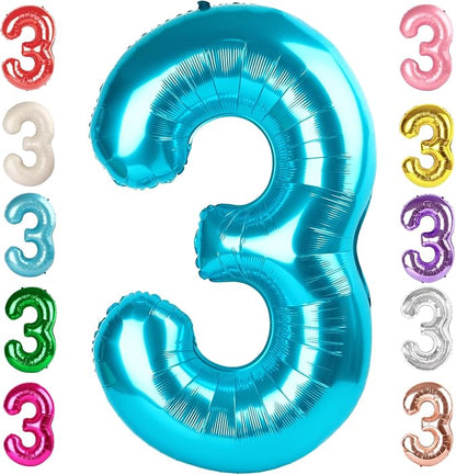 3 Balloon Numbers Birthday Decorations, 40In Light Blue Balloons by Mluchee