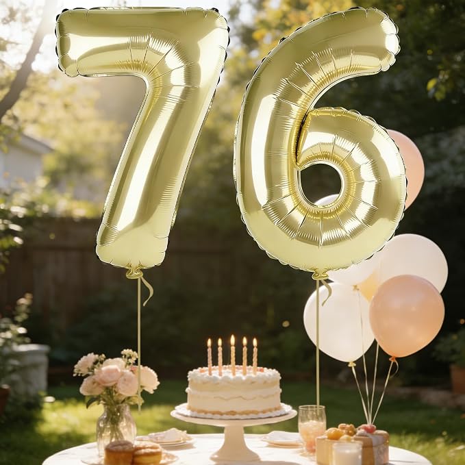 40 Inch Number 76 Balloons for 76th Birthday Party Decorations, 0-100 Champagne - Image 3