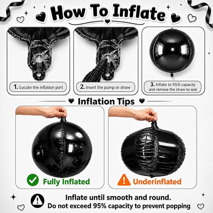 Black Round Foil Balloons with Satin Bows and Ribbon - Image 4