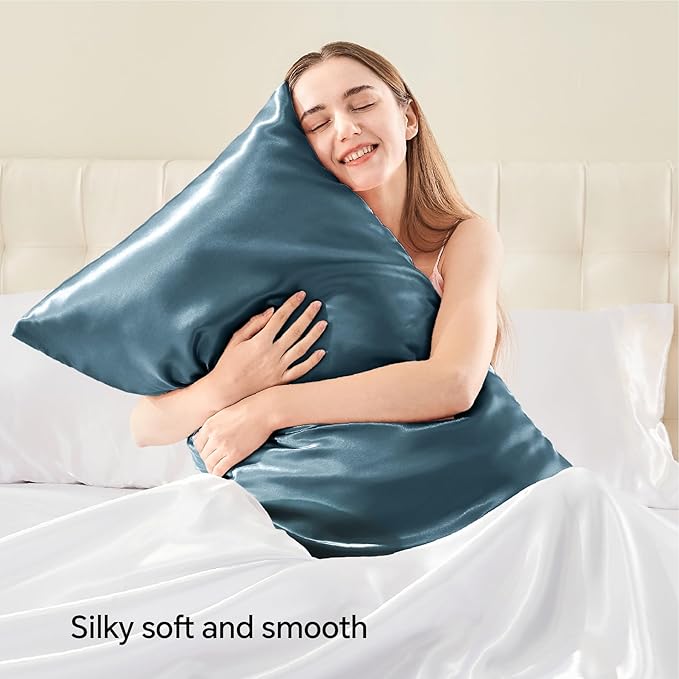 BEDELITE Satin Pillowcase with Zipper, Bluesteel Pillow Cases Queen Size Set of 2, Super Soft and Cooling Similar to Silk Pillow Cases, Gift for Women Men(20x30 Inches)