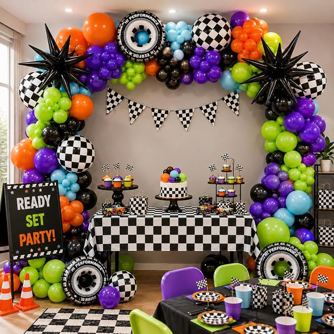 Monster Truck Balloon Arch Kit -172Pcs Different Size Green Purple Orange Black - Image 3