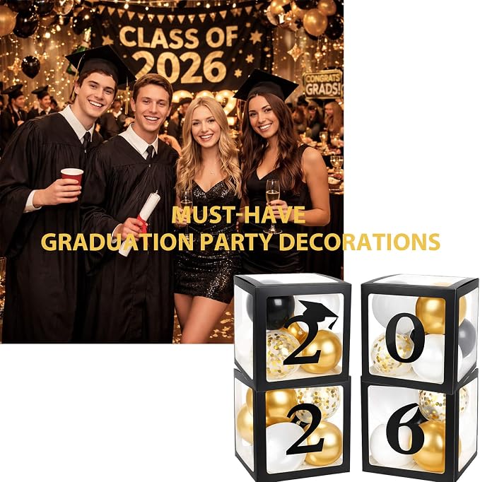 Grad Balloon Boxes for Balloon Arch Kit Black Gold Graduation Decorations 2026 - Image 5