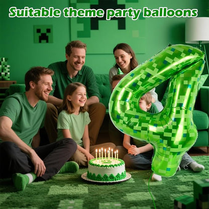40 Inch Giant Green Pixel Miner Theme Number Balloons 40 Inch Foil Party - Image 3