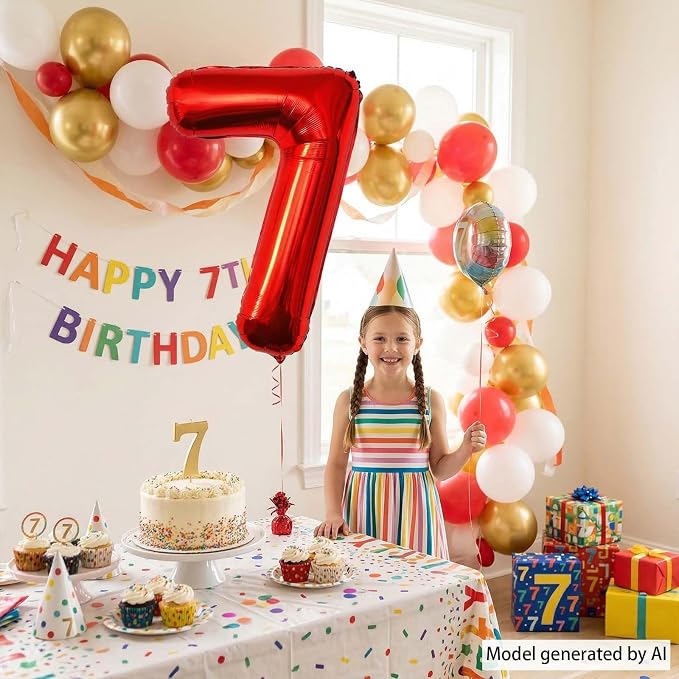 Red Number 7 Balloon 40 Inch, Foil Numeral - Image 6
