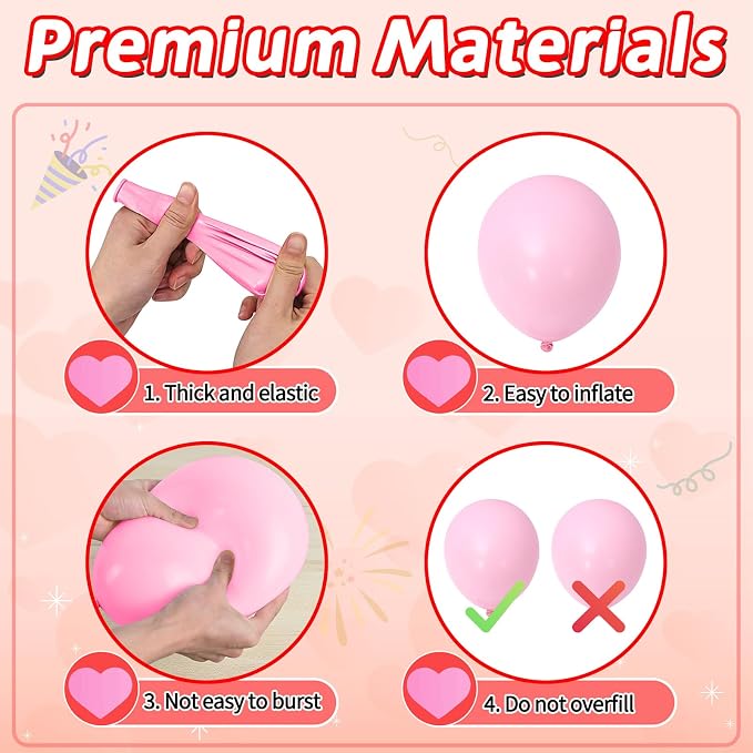 Valentine's Day Balloons, 12 Inch Pearl Pink Red Heart Shaped Confetti Latex - Image 3