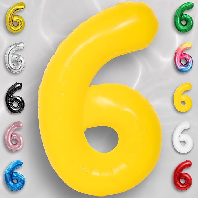 Yellow Number Balloon 6 Mylar Foil Macaron Balloons 40 inch - Image 2