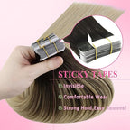 YoungSee Human Hair Tape in Extensions Ombre 14In Invisible Tape ins Hair Extensions Human Hair Balayage Dark Brown Ombre Blonde Tape-on Natural Hair Extension Silky Straight 50g 20pcs