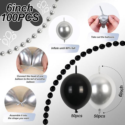 Black and Silver Linking Balloons, Quick Linked Balloon - Image 2